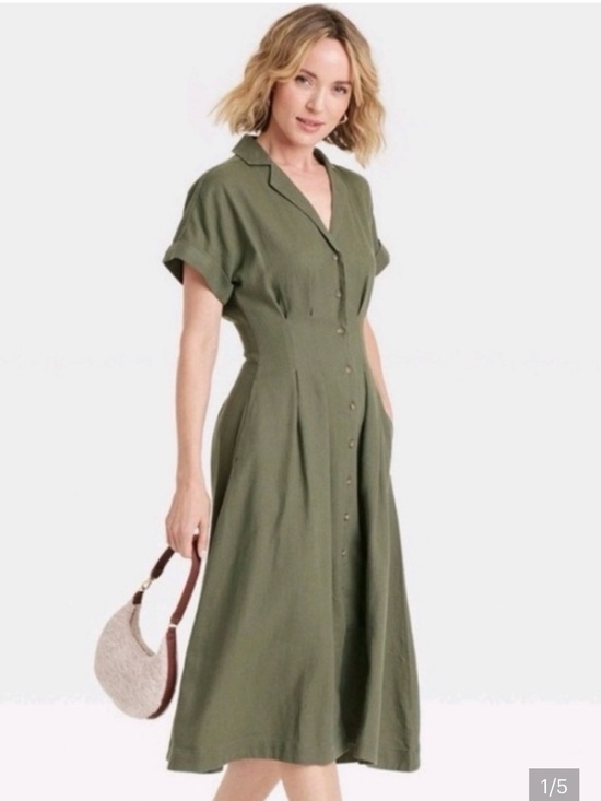 Universal Thread Dresses & Skirts - Universal Thread Olive Green Collared Button-Midi Dress